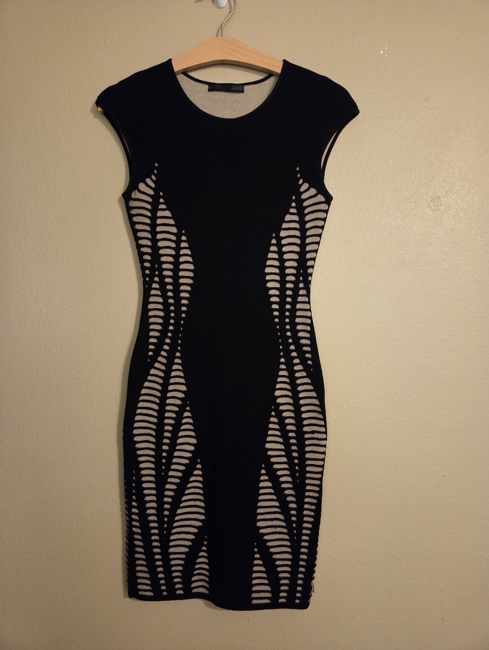 RVN Black Nude Cutout Bodycon Stretch Sleeveless Cocktail Dress Women's Size XS